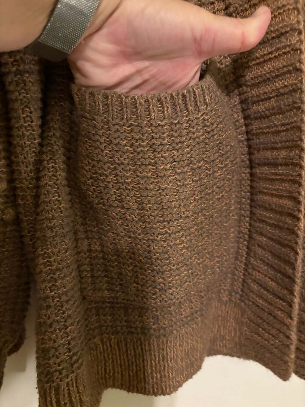 GUC Maurices Brown Waffle Knit Open Front Cardigan with Pom Detail, size 2X - Picture 2 of 7
